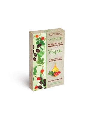 VELVETIC VEGAN Naturalny wosk do depilacji ciała z olejkiem z dzikiej róży, olejem jojoba i aloesem 16 plastrów